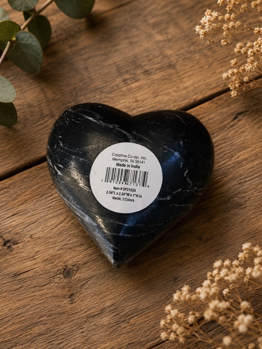 Polished Black Heart Stone with White Veining - Picture 2 of 2